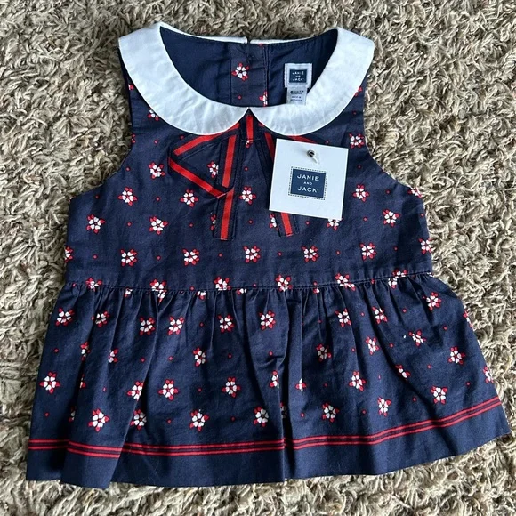 Janie and Jack Navy Red Floral Peplum Top NWT | Size 6-12 Months - Picture 1 of 6